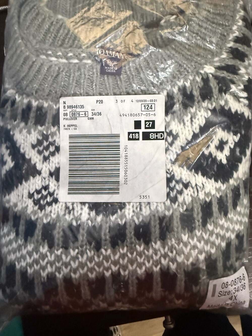 Roaman's Fair Isle Pullover Sweater Size 34/36 4X